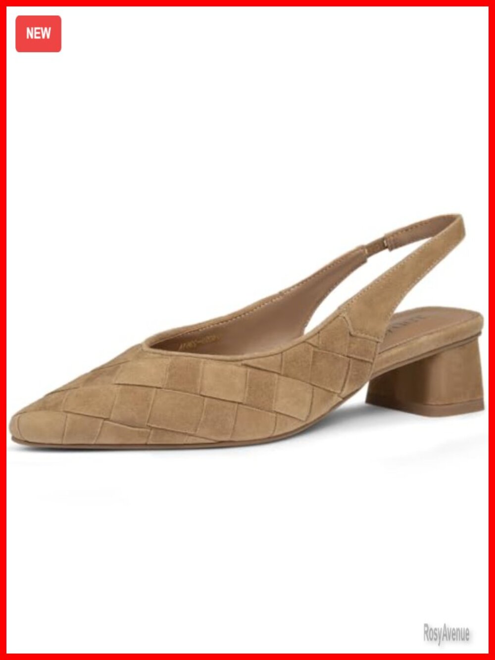 Faux Suede Woven Slingback Block Heel Pointed Toe Pumps for Women